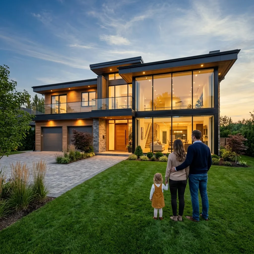 family looking at house