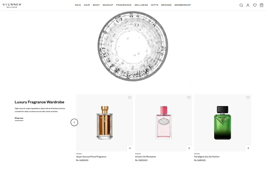 Stunner Selfcare Shopify storefront homepage
