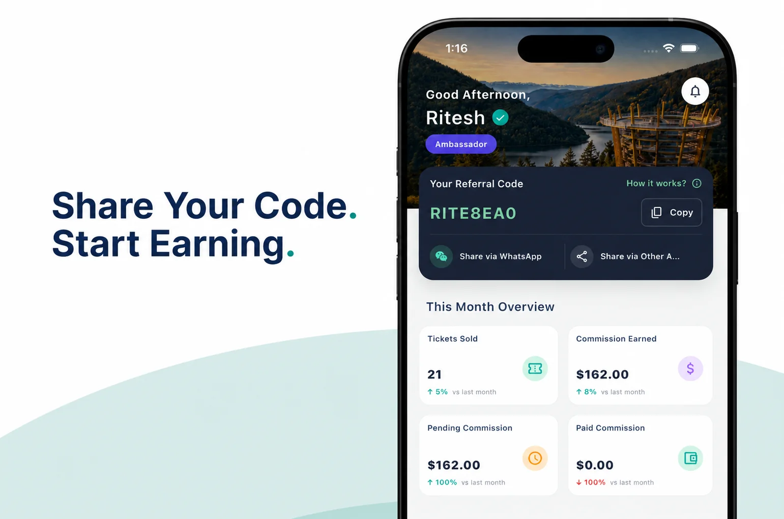 Ambassador referral app and admin dashboard