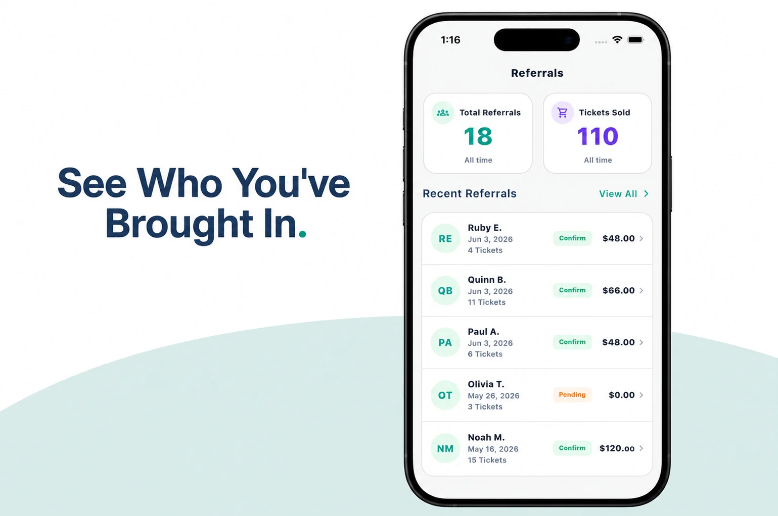 Ambassador referral code and QR generation screen