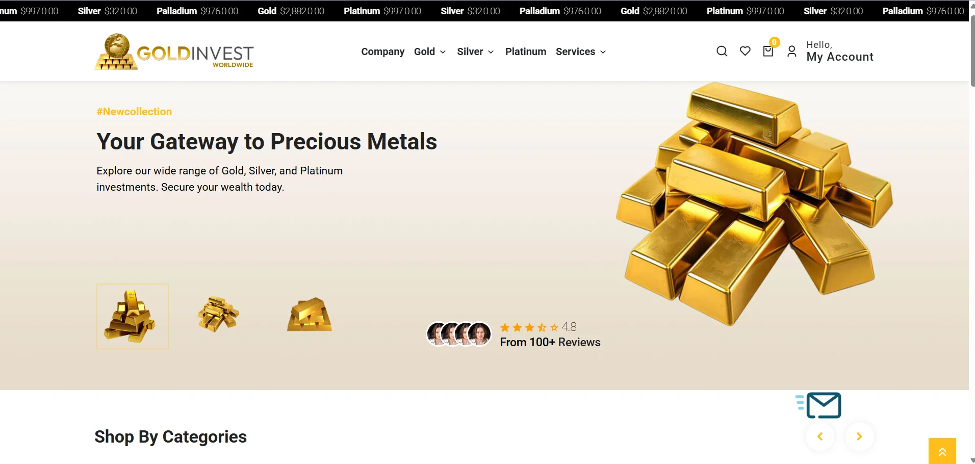 Gold Invest Worldwide OpenCart catalogue showing silver bars coins and rounds