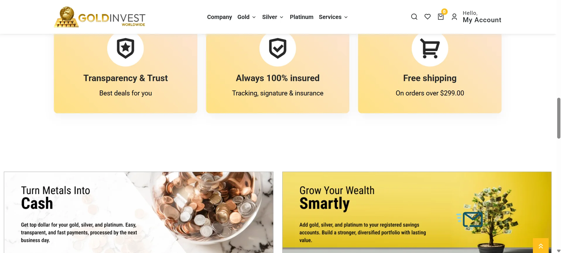 Gold Invest Worldwide checkout and online payment journey