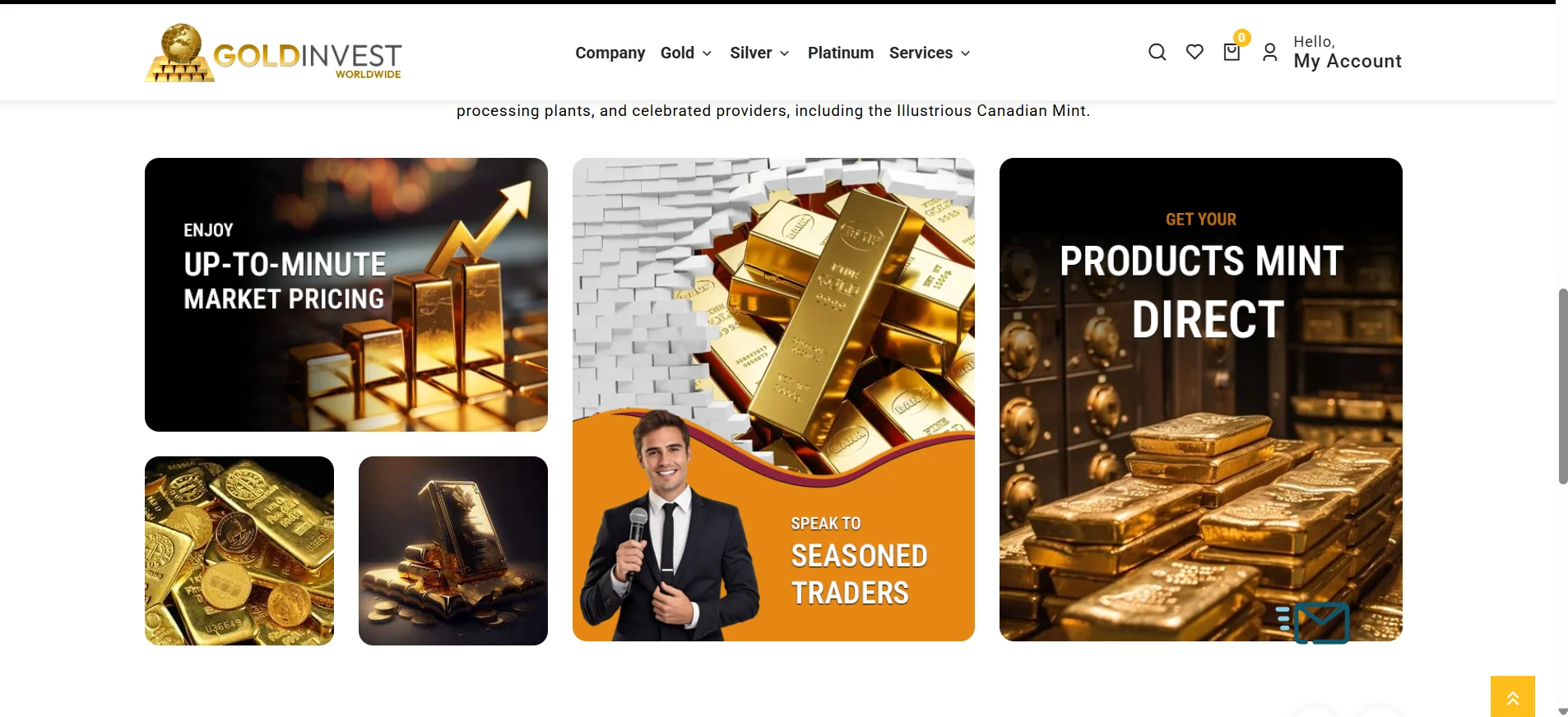 Customer account area on the Gold Invest Worldwide ecommerce platform
