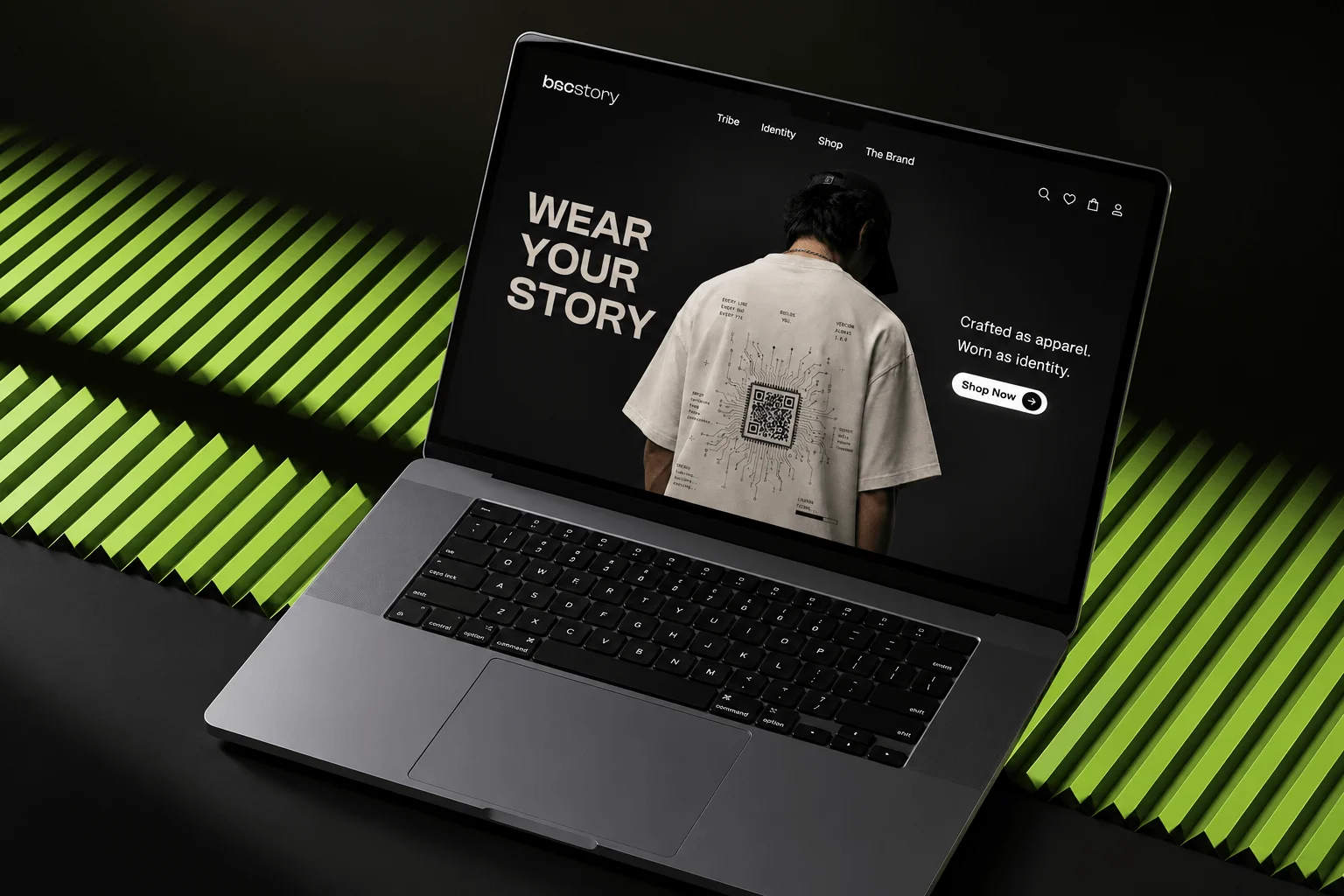 Architecture linking garment QR tags, ownership claims, and public profiles