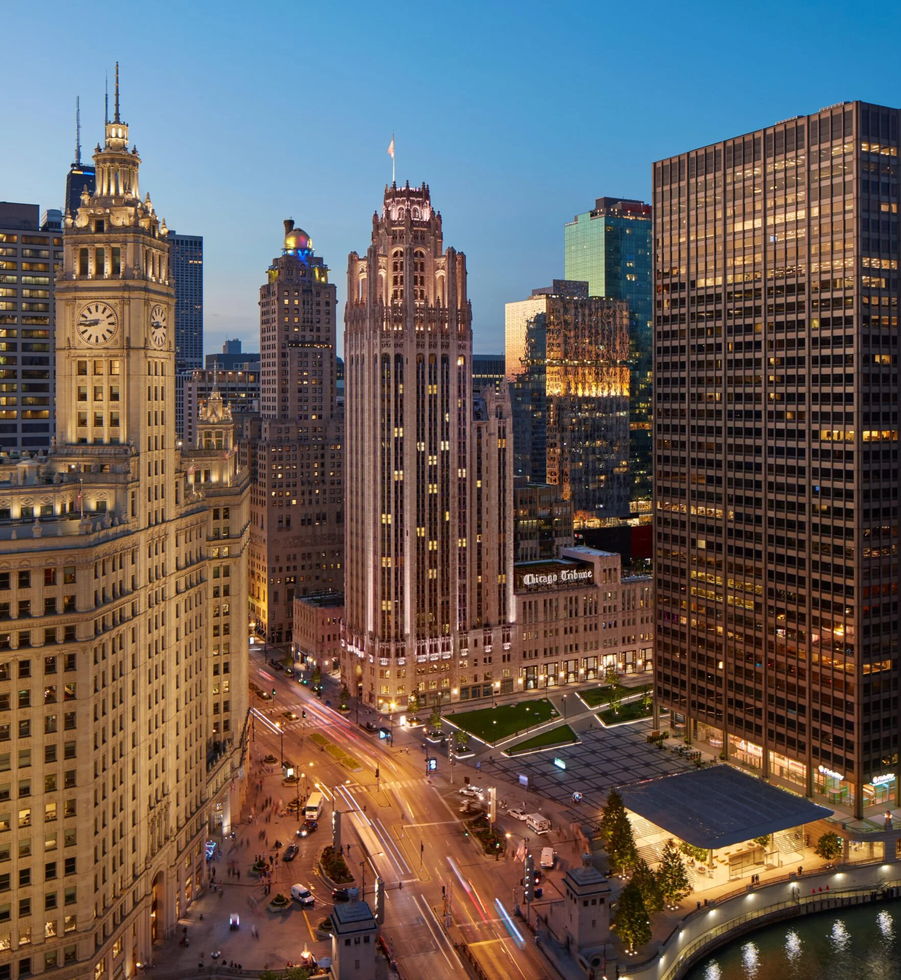 Tribune Tower Chicago skyline representing enterprise software and AI development for local businesses