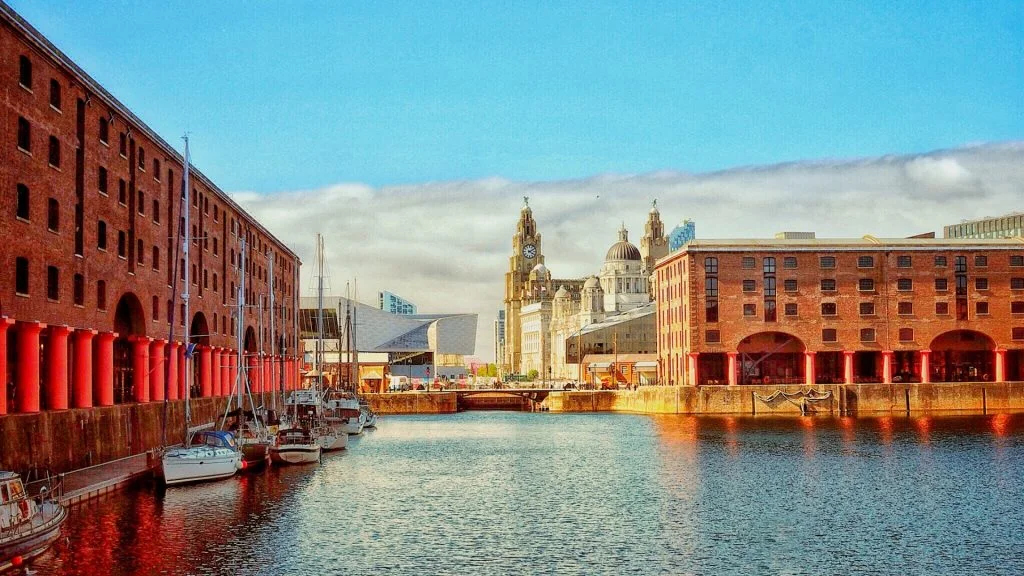 Liverpool waterfront and city centre representing the local health research, creative and logistics economies