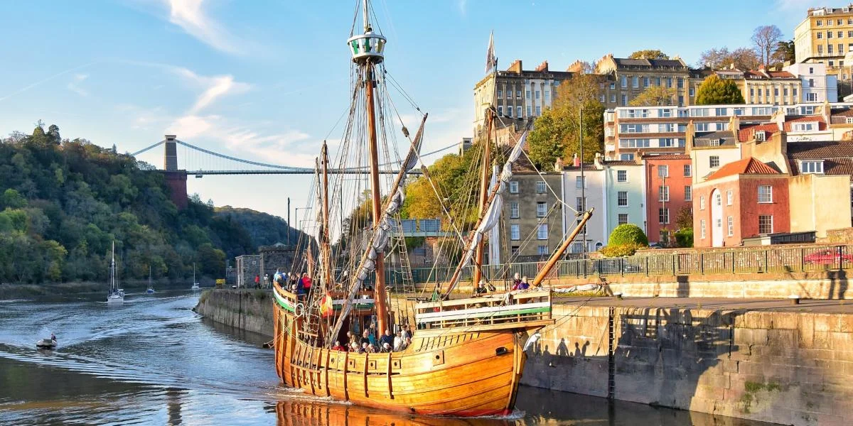 Bristol Clifton Suspension Bridge and harbourside skyline 