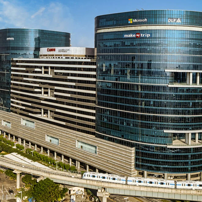 Gurugram commercial skyline at dusk representing businesses that depend on high-performing websites